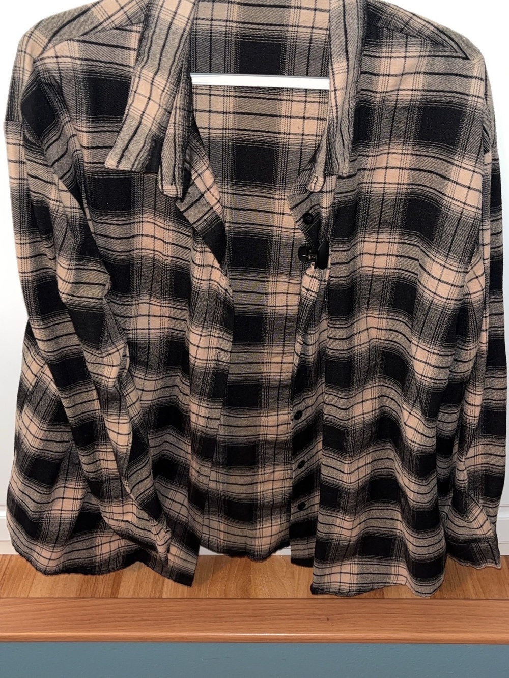 SHEIN Black and Beige Plaid Button-Down Shirt